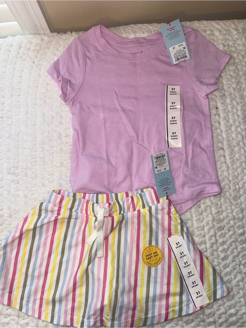 Kids Two-Piece Set - Lavender Top & Multi-Stripe Skirt